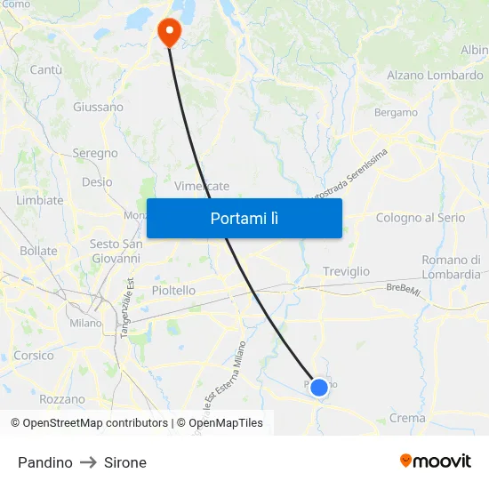 Pandino to Sirone map