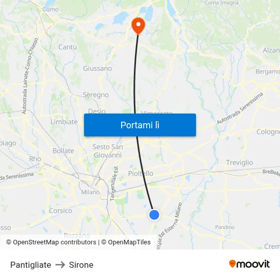 Pantigliate to Sirone map