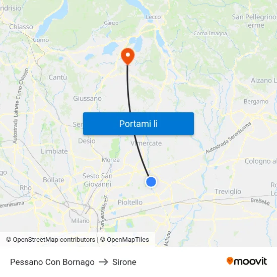 Pessano Con Bornago to Sirone map