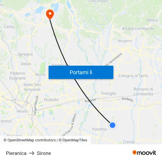 Pieranica to Sirone map