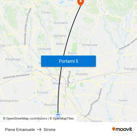 Pieve Emanuele to Sirone map