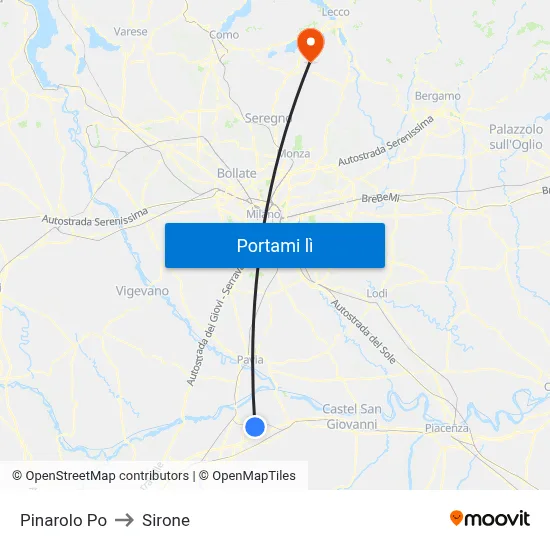 Pinarolo Po to Sirone map