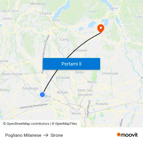 Pogliano Milanese to Sirone map
