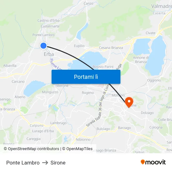 Ponte Lambro to Sirone map
