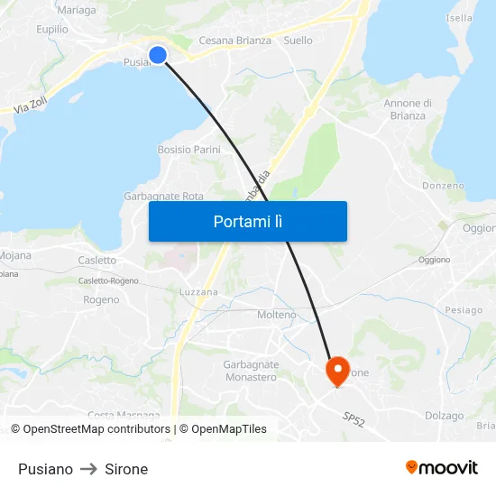 Pusiano to Sirone map