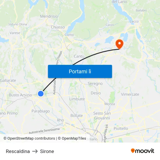Rescaldina to Sirone map