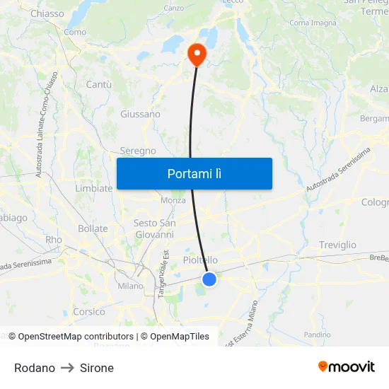 Rodano to Sirone map