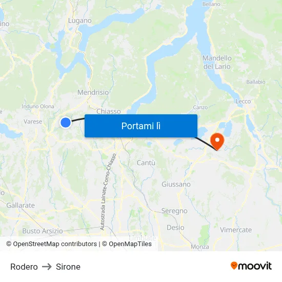 Rodero to Sirone map