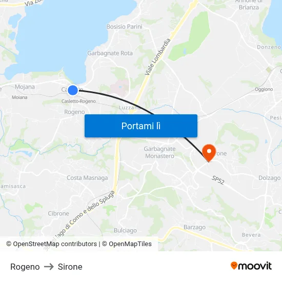 Rogeno to Sirone map