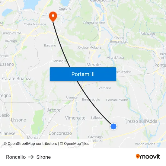 Roncello to Sirone map