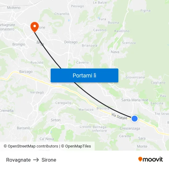 Rovagnate to Sirone map