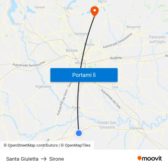 Santa Giuletta to Sirone map