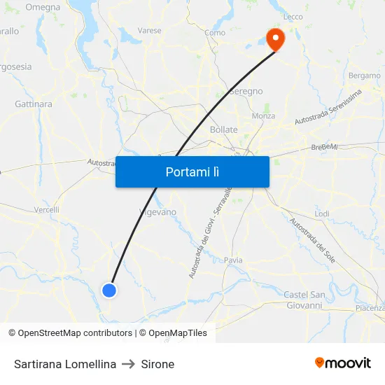 Sartirana Lomellina to Sirone map