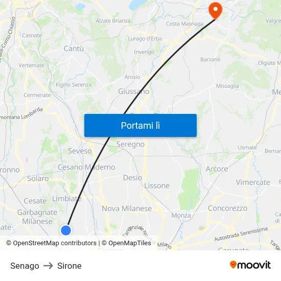 Senago to Sirone map