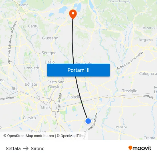 Settala to Sirone map