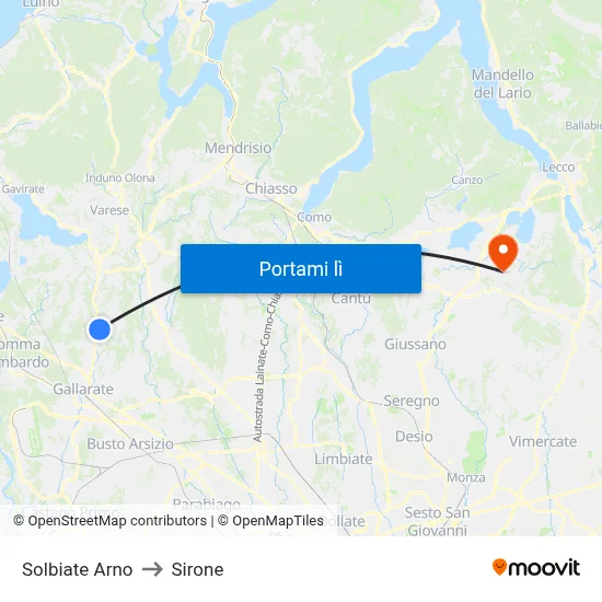 Solbiate Arno to Sirone map