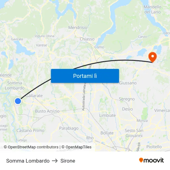 Somma Lombardo to Sirone map