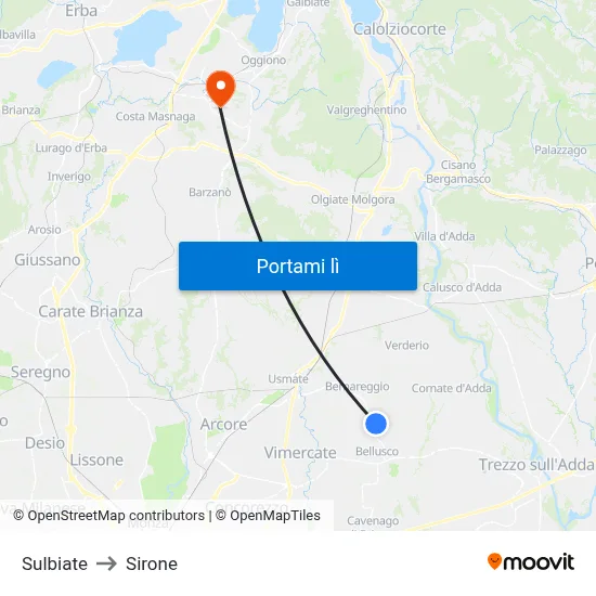 Sulbiate to Sirone map
