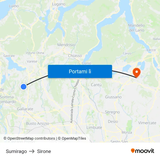 Sumirago to Sirone map