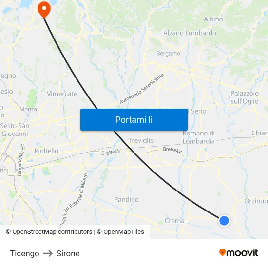 Ticengo to Sirone map