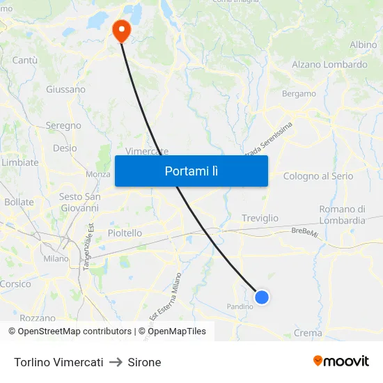 Torlino Vimercati to Sirone map
