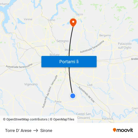 Torre D' Arese to Sirone map