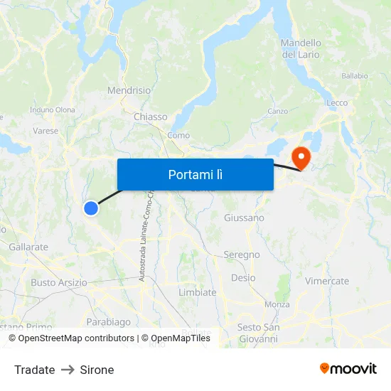 Tradate to Sirone map