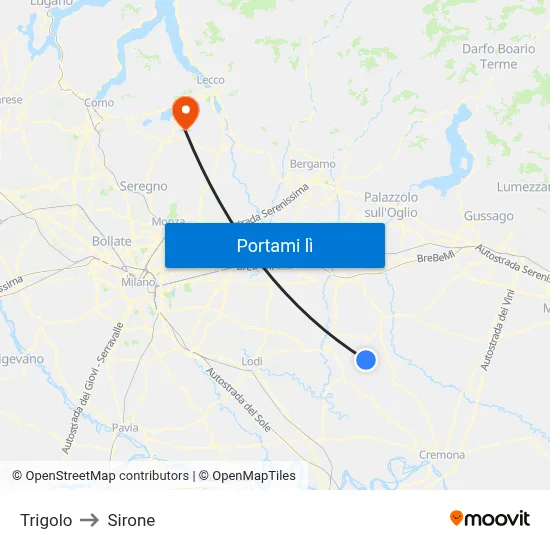 Trigolo to Sirone map