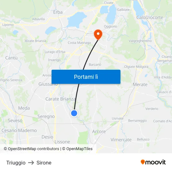 Triuggio to Sirone map