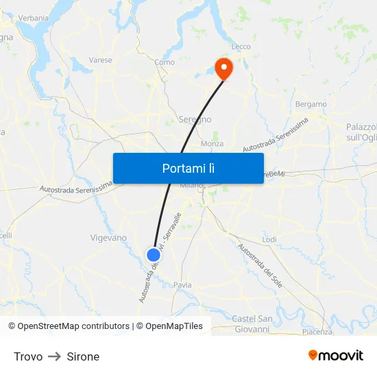 Trovo to Sirone map