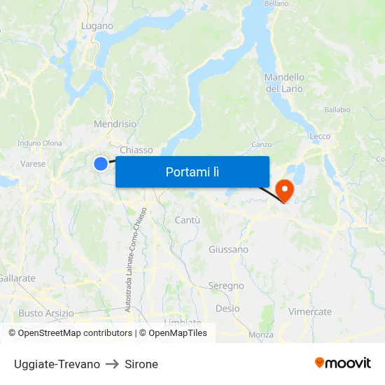 Uggiate-Trevano to Sirone map