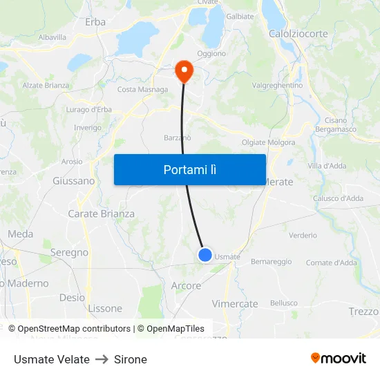 Usmate Velate to Sirone map