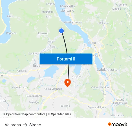 Valbrona to Sirone map