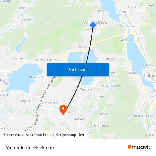 Valmadrera to Sirone map