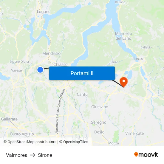 Valmorea to Sirone map