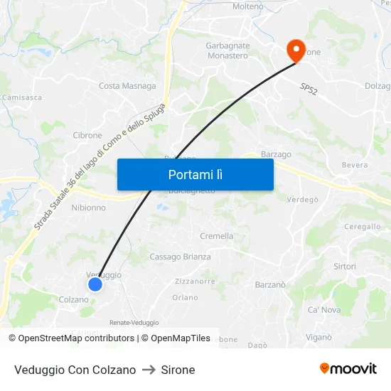 Veduggio Con Colzano to Sirone map