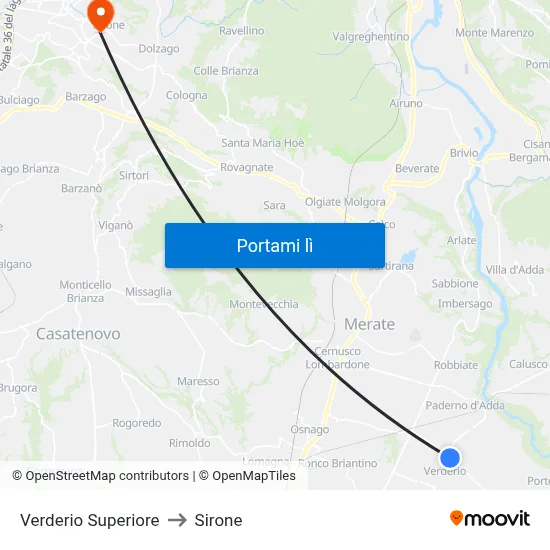 Verderio Superiore to Sirone map