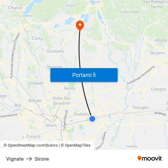 Vignate to Sirone map
