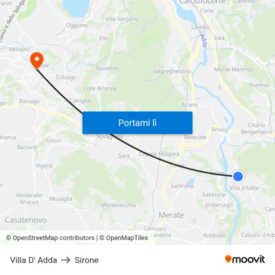 Villa D' Adda to Sirone map