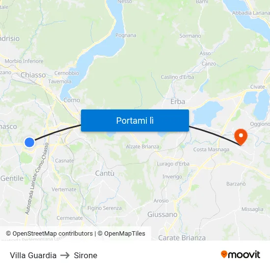 Villa Guardia to Sirone map