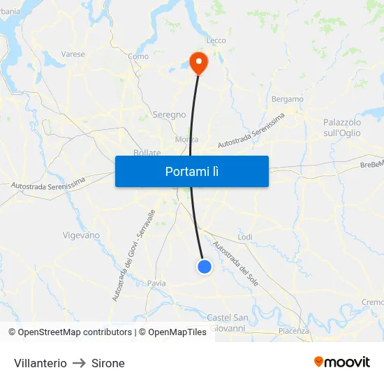 Villanterio to Sirone map