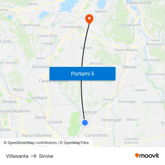 Villasanta to Sirone map