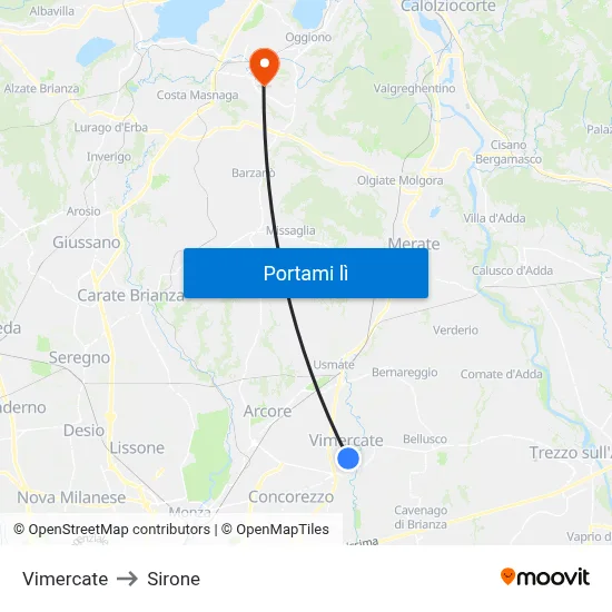Vimercate to Sirone map