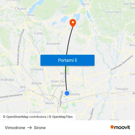 Vimodrone to Sirone map