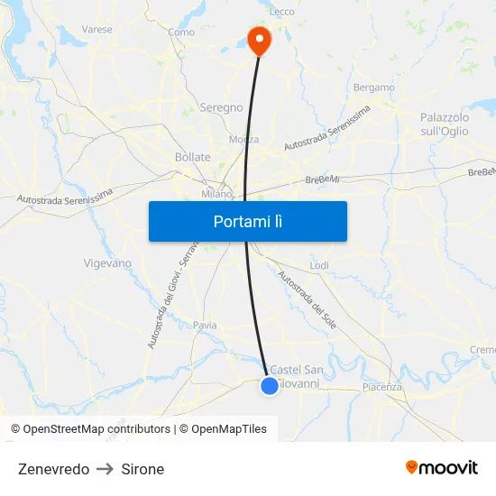 Zenevredo to Sirone map