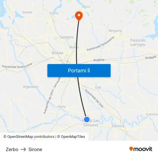 Zerbo to Sirone map
