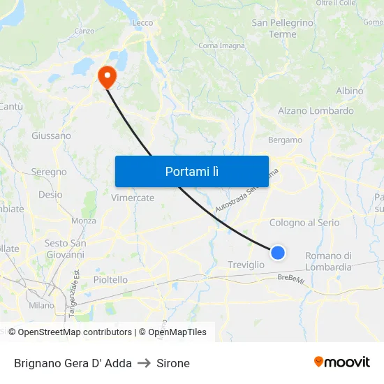 Brignano Gera D' Adda to Sirone map
