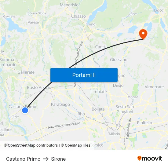 Castano Primo to Sirone map