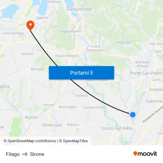 Filago to Sirone map