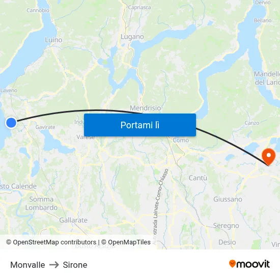 Monvalle to Sirone map